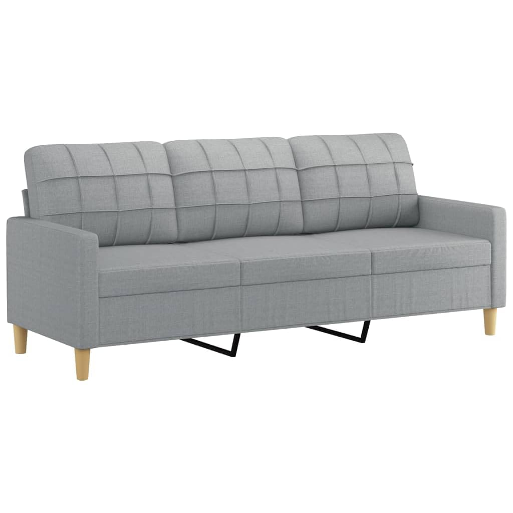 Light Gray 3-Seater Fabric Sofa with Footstool I786