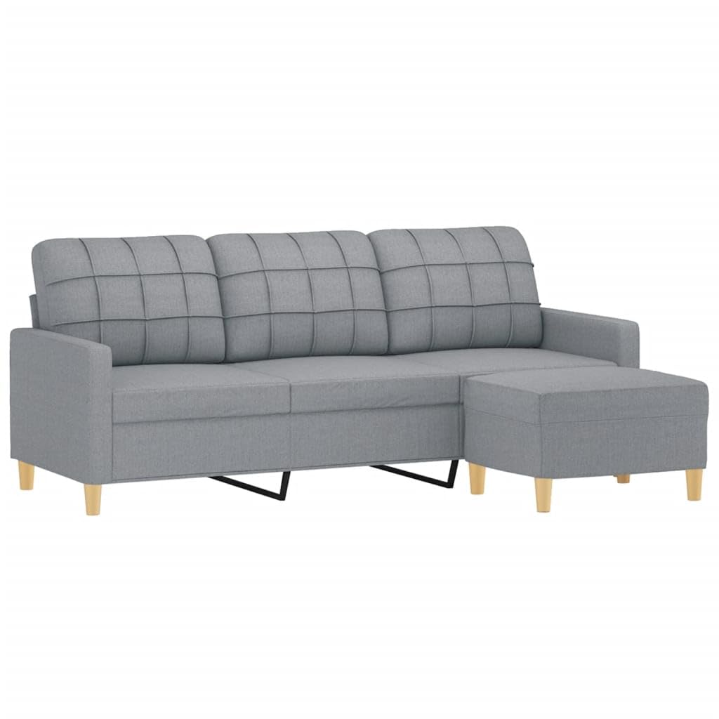 Light Gray 3-Seater Fabric Sofa with Footstool I786