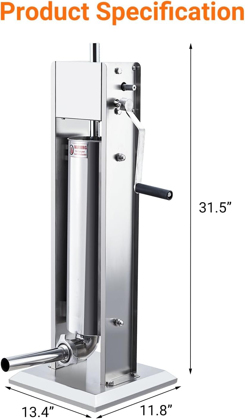 15LBS/7L Two Speed Stainless Steel Sausage Stuffer with 4 Stuffing Tubes S1157