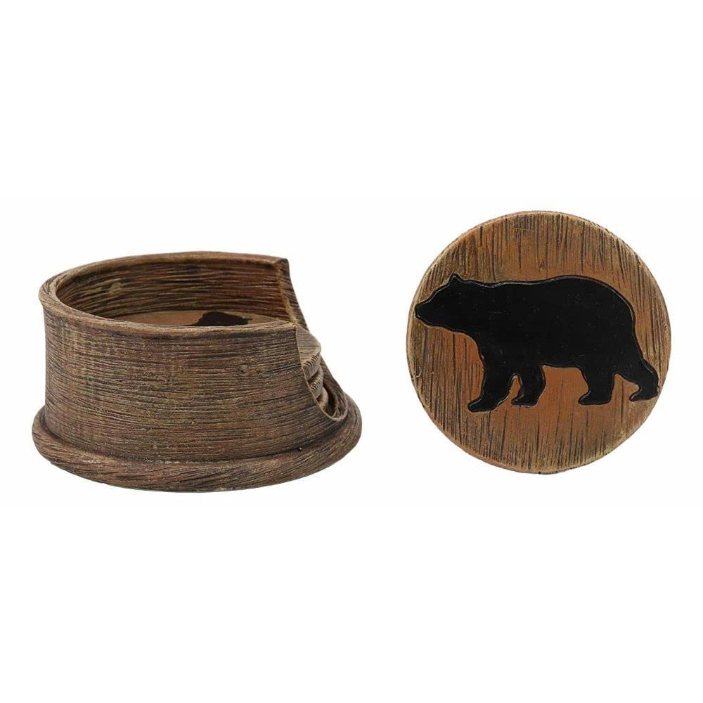 Black Bear Coaster Holder with 4 Round Coasters A580