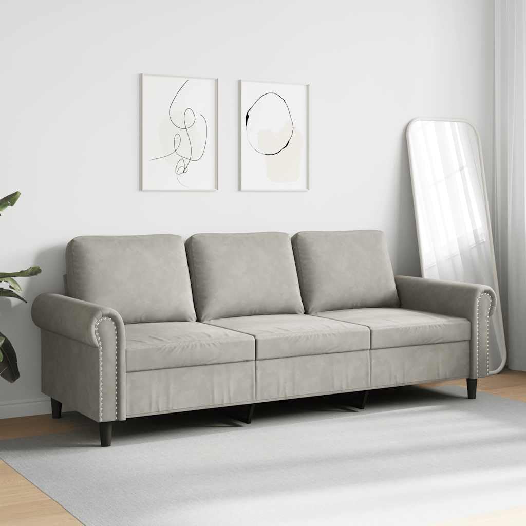 Light Gray Velvet 3-Seater Sofa J397909