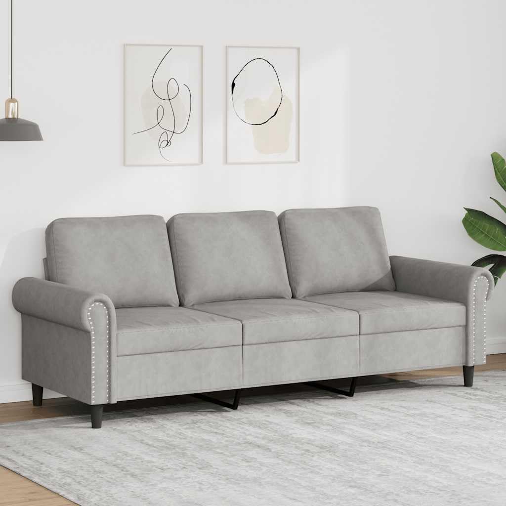 Light Gray Velvet 3-Seater Sofa J397909