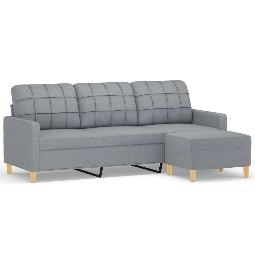 Light Gray 3-Seater Fabric Sofa with Footstool I786