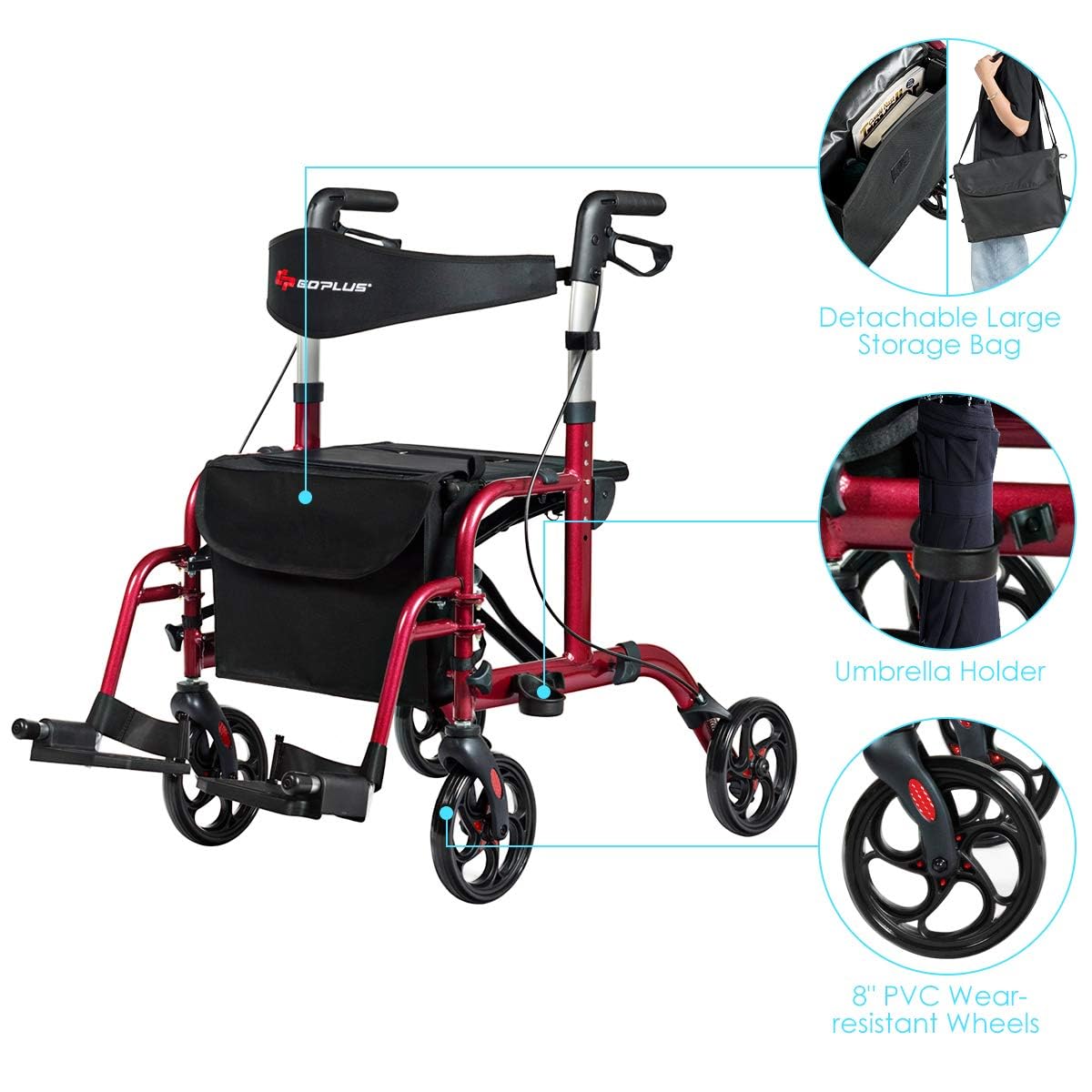 2 in 1 Folding Rollator Walker with Seat M959263
