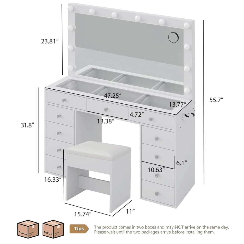 Makeup Vanity Desk with Mirror and 11 Drawers L992