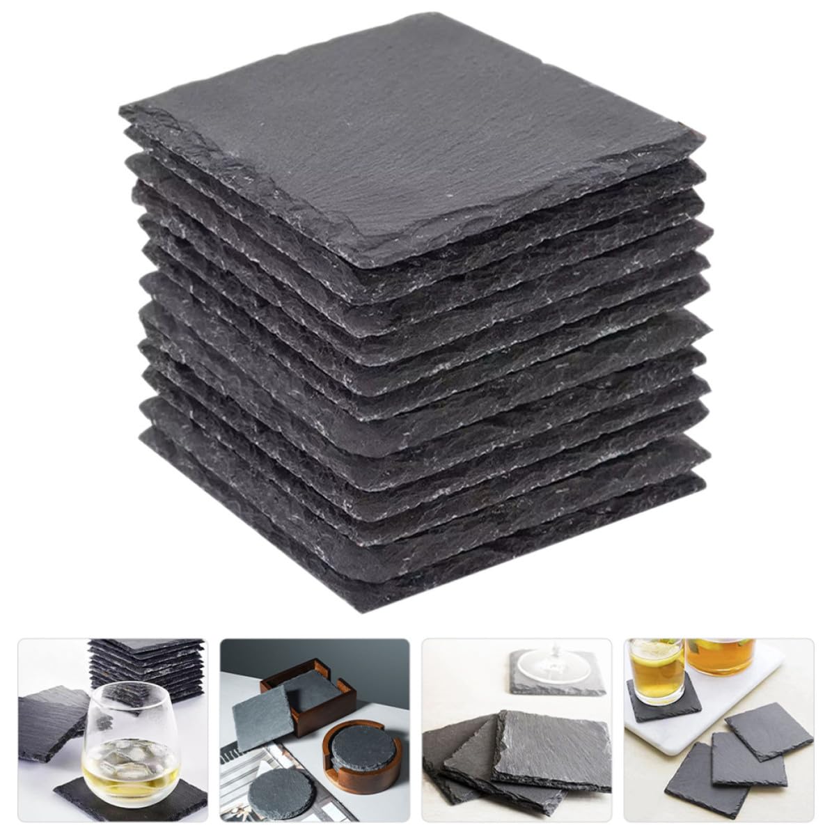 Black Natural Stone Coasters Set X1370