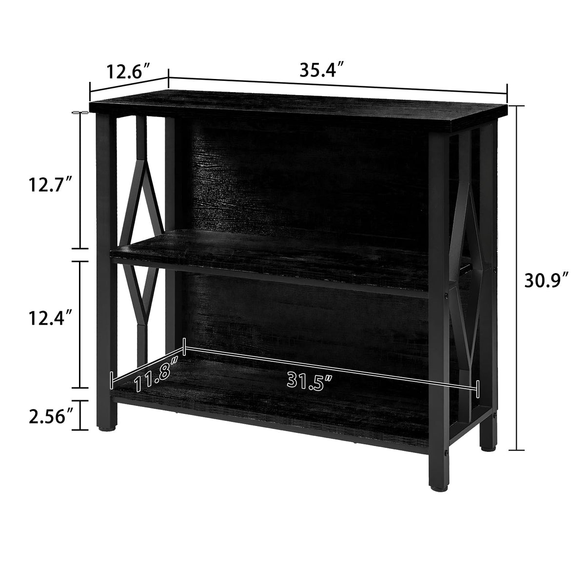 Black 3-Tier Engineered Wood Bookshelf M3040