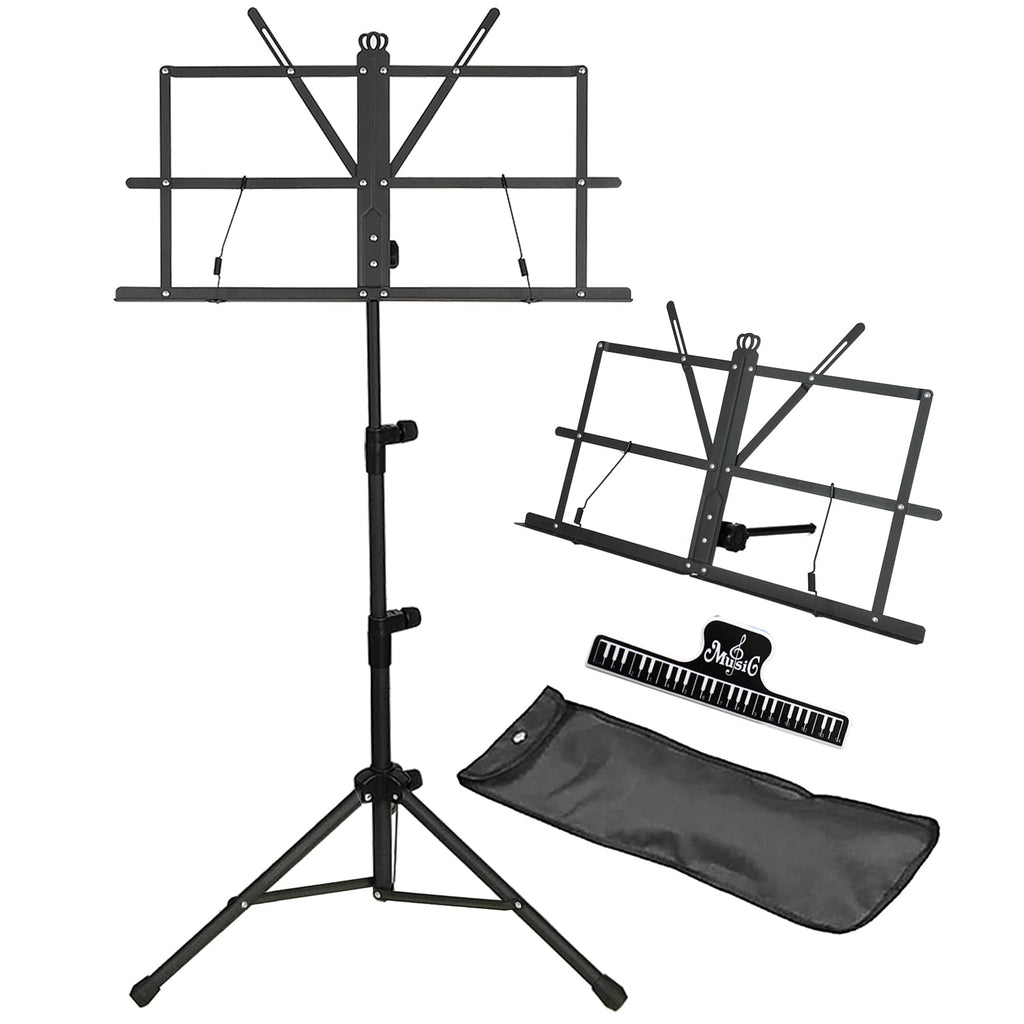 Black Portable Sheet Music Stand with Clamp and Carrying Bag T433569