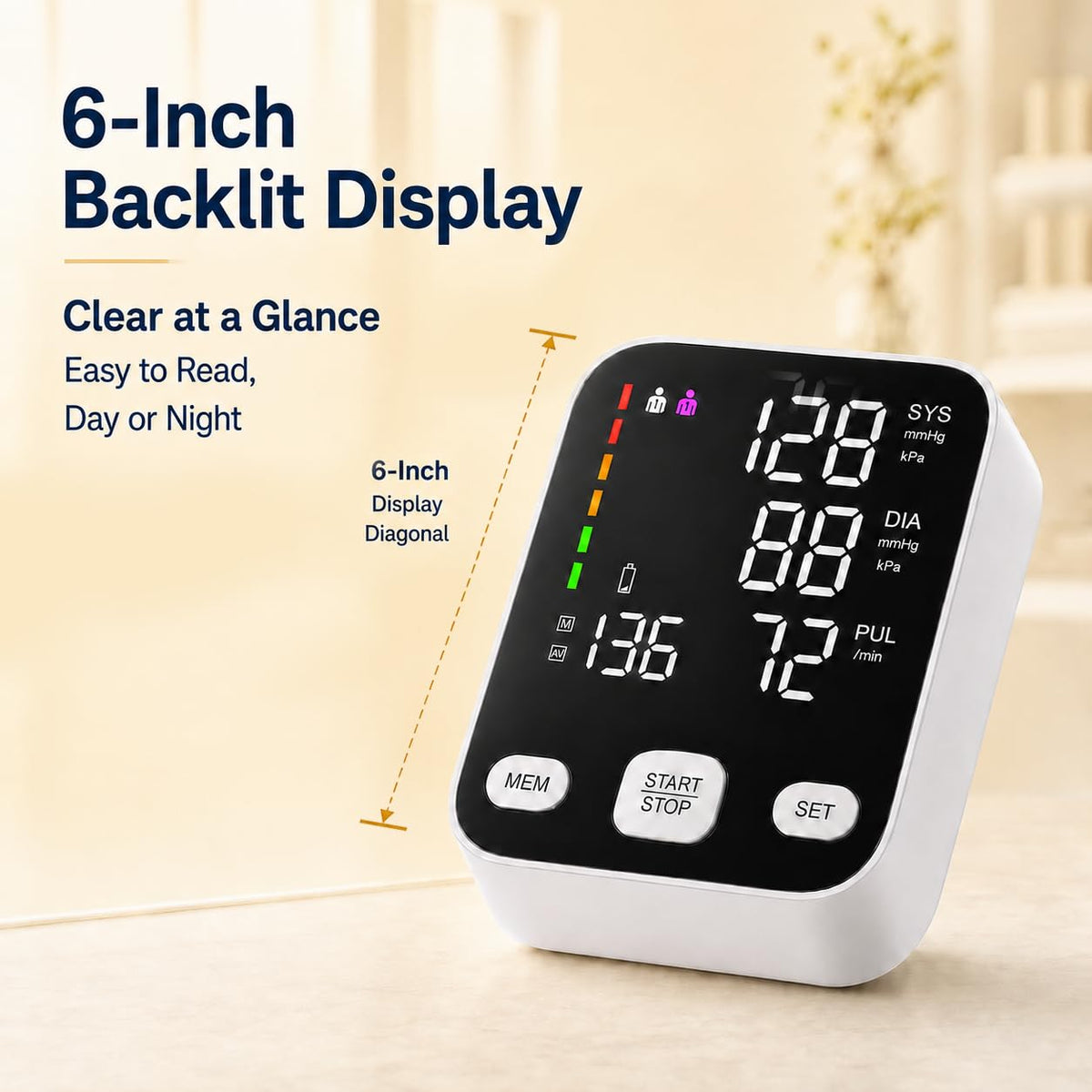 Automatic Upper Arm Blood Pressure Monitor with 6-Inch Backlit Display J947