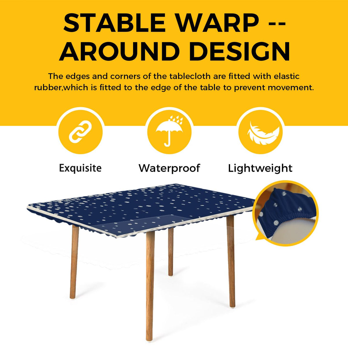 Silver Speckle Fitted Rectangle Tablecloth 32" x 72" Navy Blue Elastic Waterproof Table Cover G48136