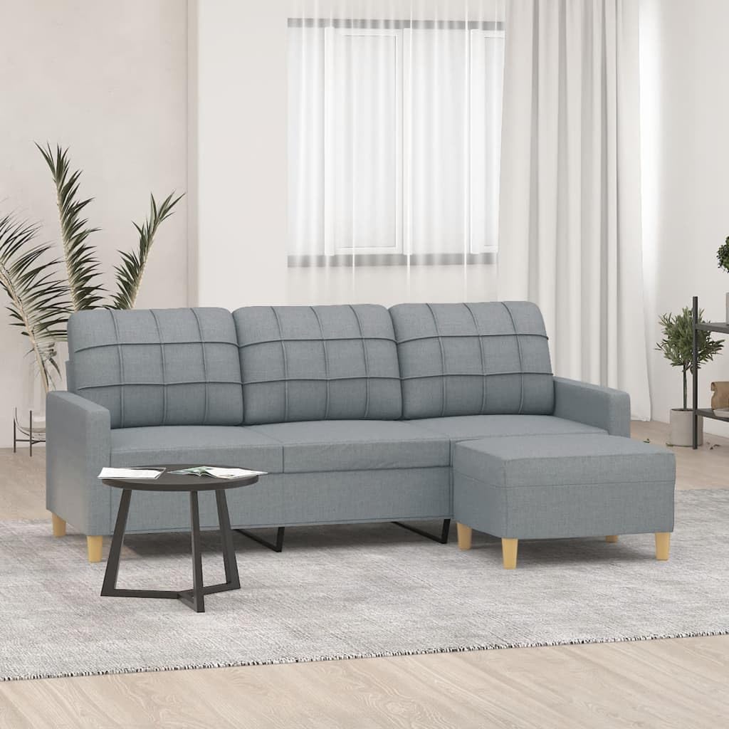 Light Gray 3-Seater Fabric Sofa with Footstool I786