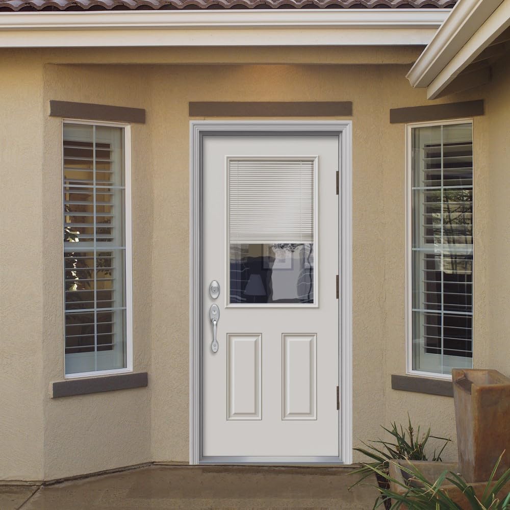 Primed Left Hand Outswing 1/2 Lite 2-Panel Clear Glass Steel Prehung Front Door 36" x 80" K8427