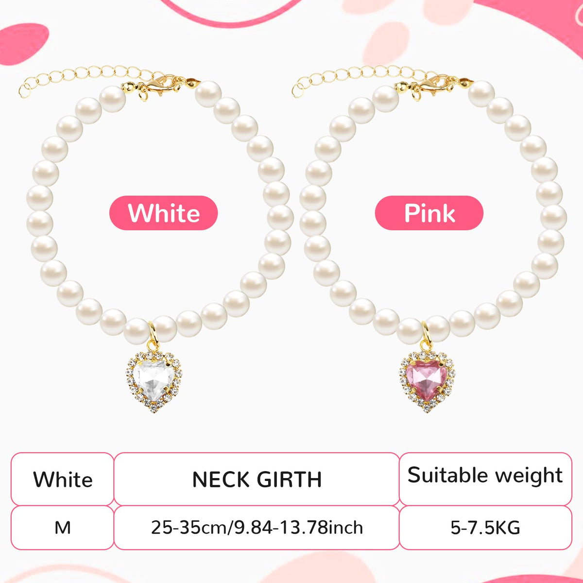 Pink White Pearl Cat Dog Collar V7745