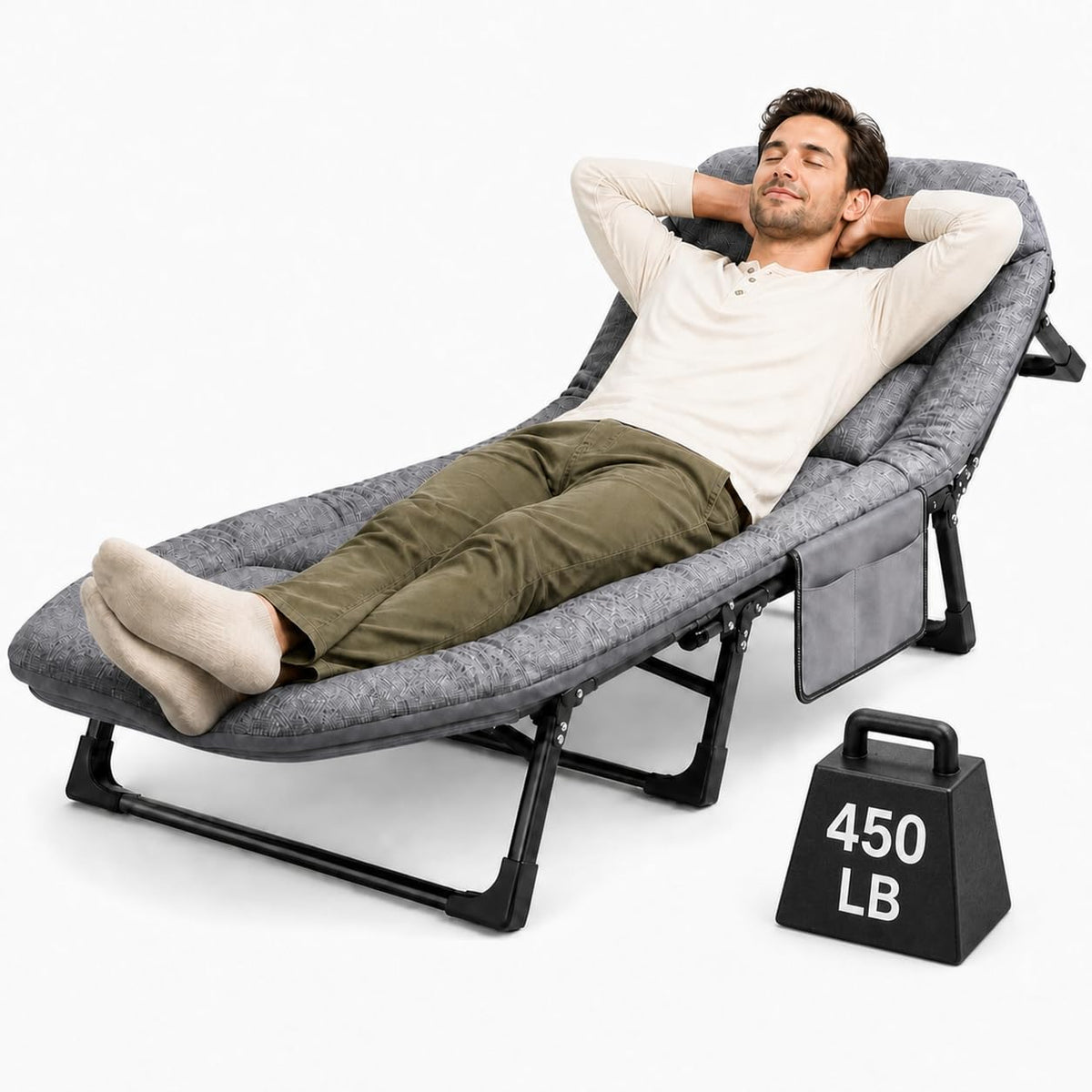 Folding Camping Cot with Mattress and Pillow, Grey B5837