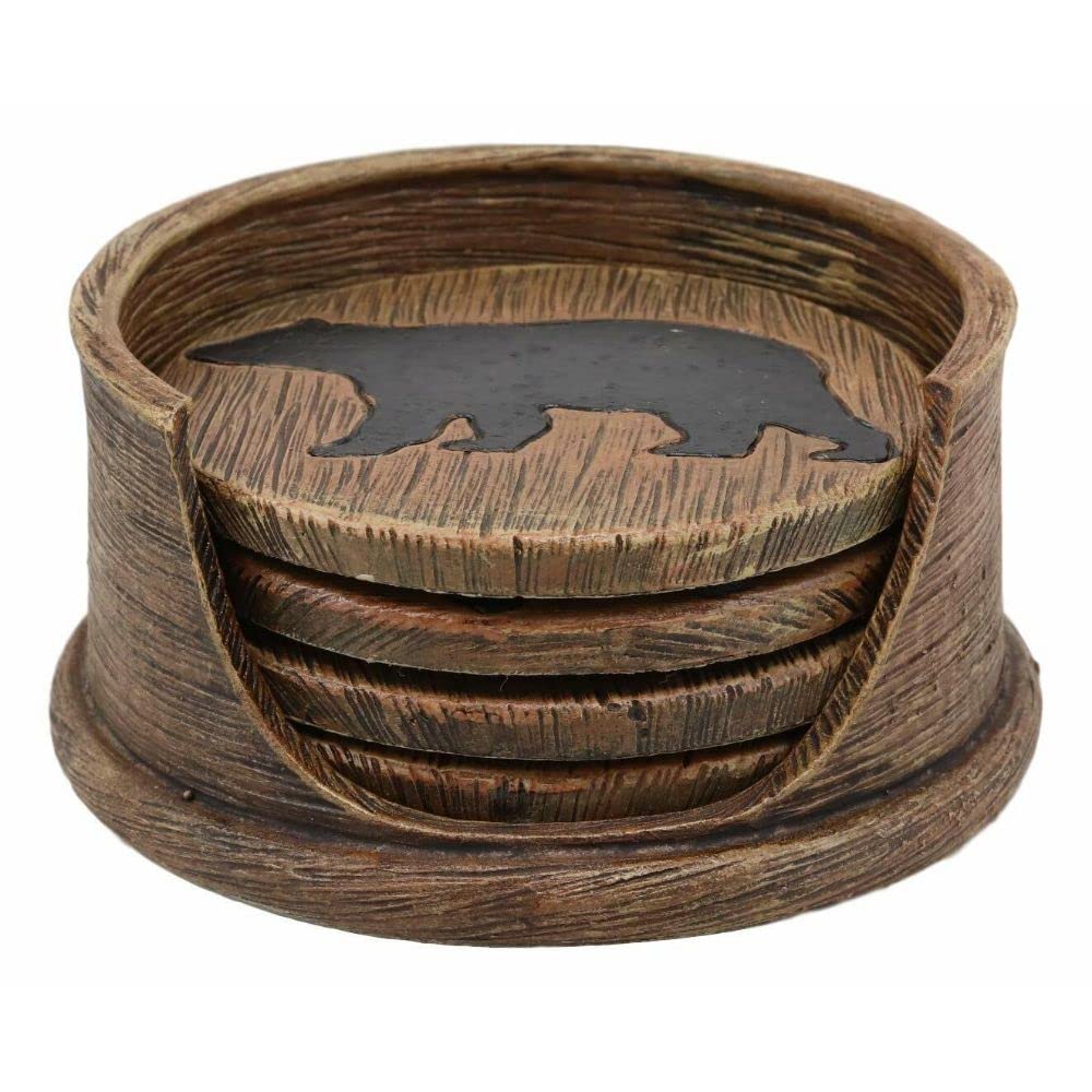 Black Bear Coaster Holder with 4 Round Coasters A580