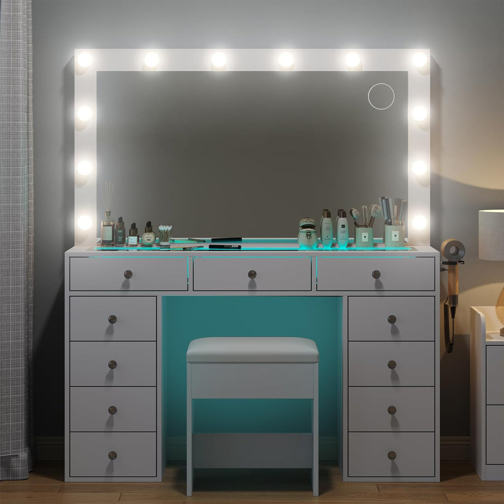 Makeup Vanity Desk with Mirror and 11 Drawers L992
