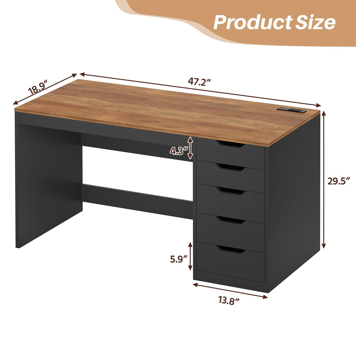 47 Inch Computer Desk with 5 Drawers N194181