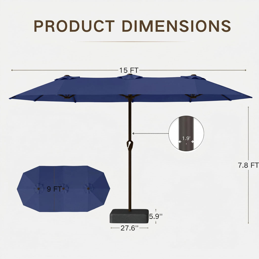 15ft Double-Sided Rectangle Patio Umbrella with Base T449312