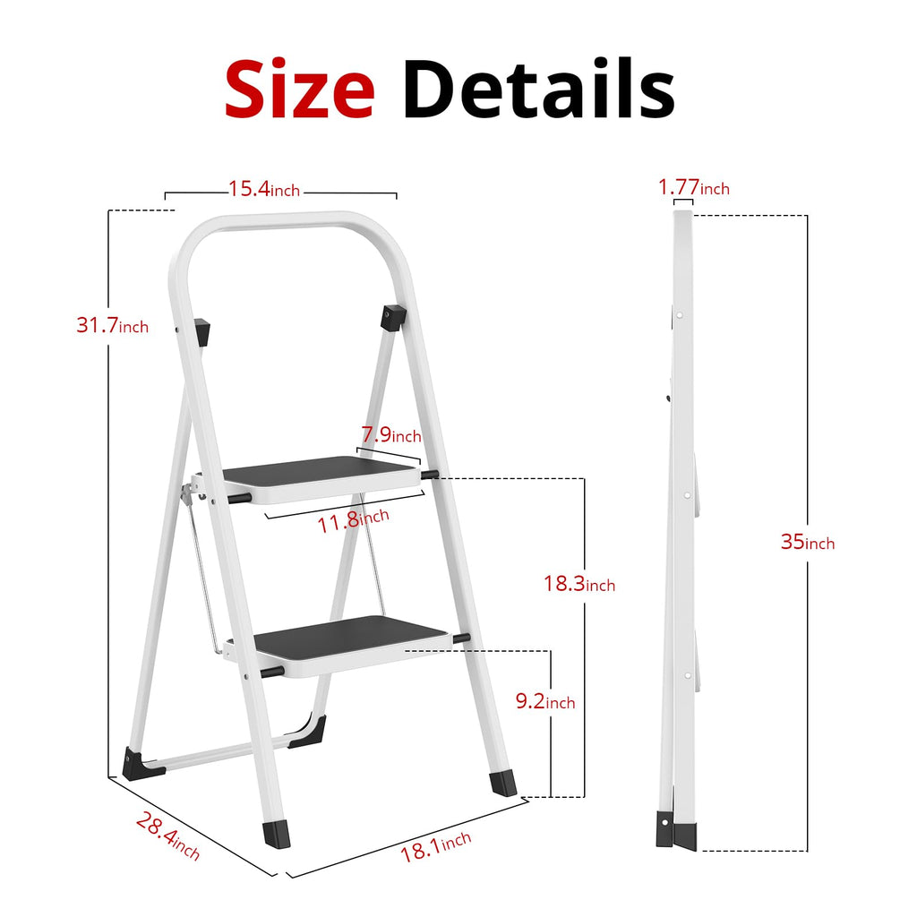 Folding Step Stool with Anti-Slip Pedal, 330 lbs Capacity, White T31876