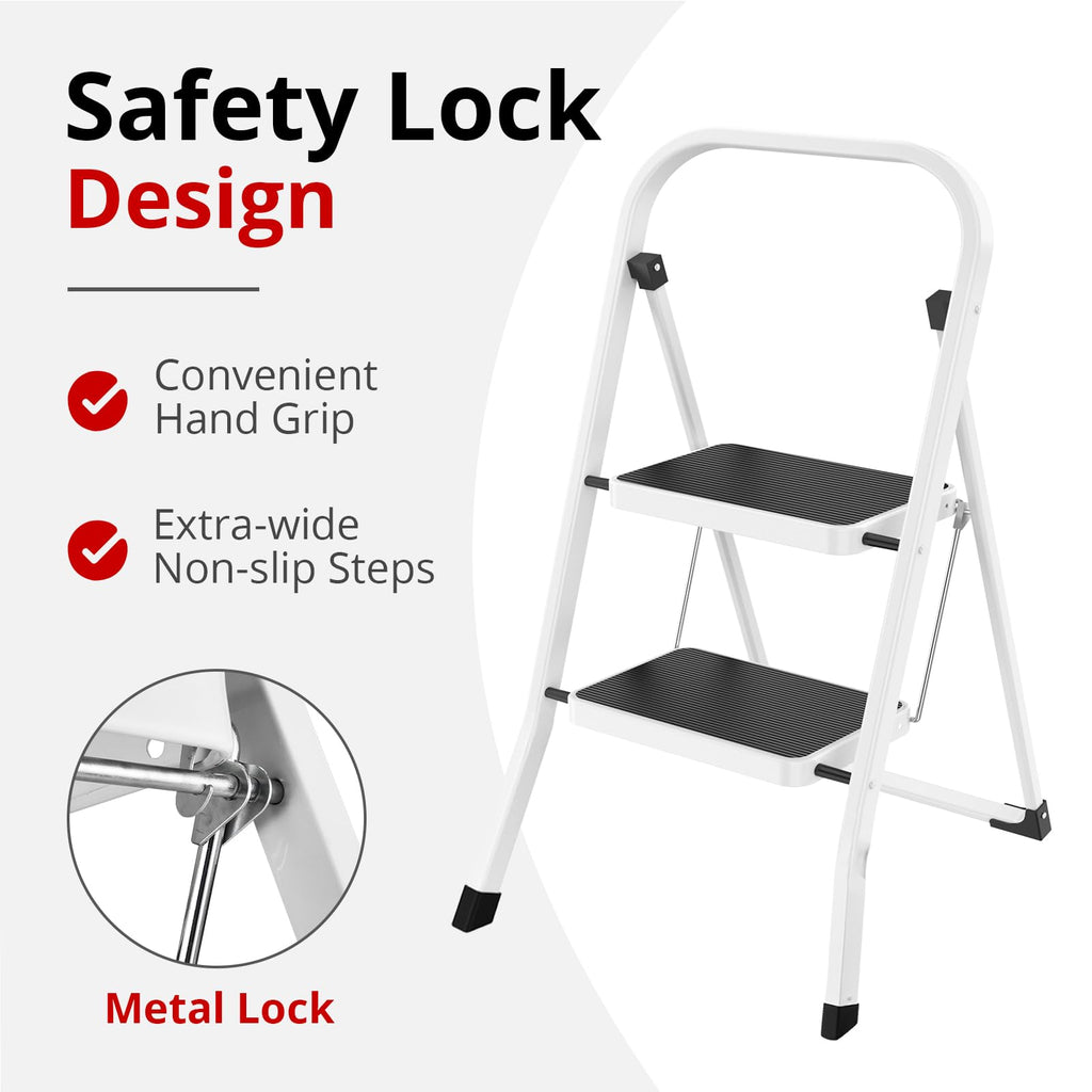 Folding Step Stool with Anti-Slip Pedal, 330 lbs Capacity, White T31876