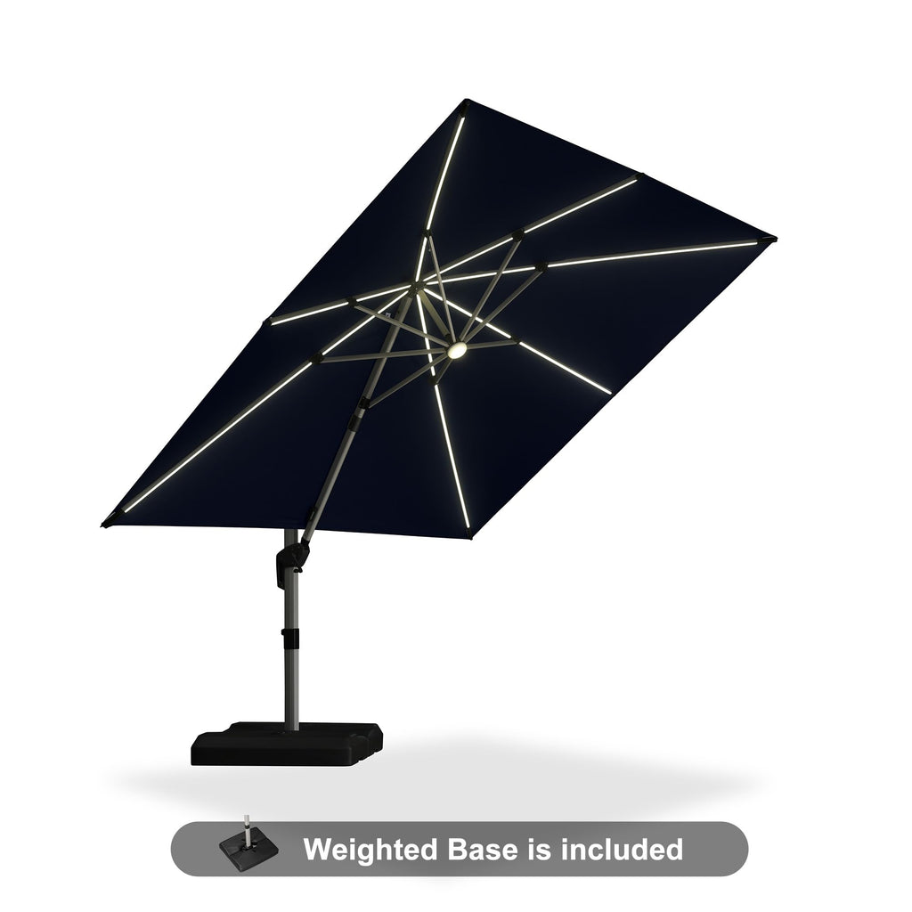 Navy Blue 10' X 10' Solar LED Patio Umbrella with Base J448268