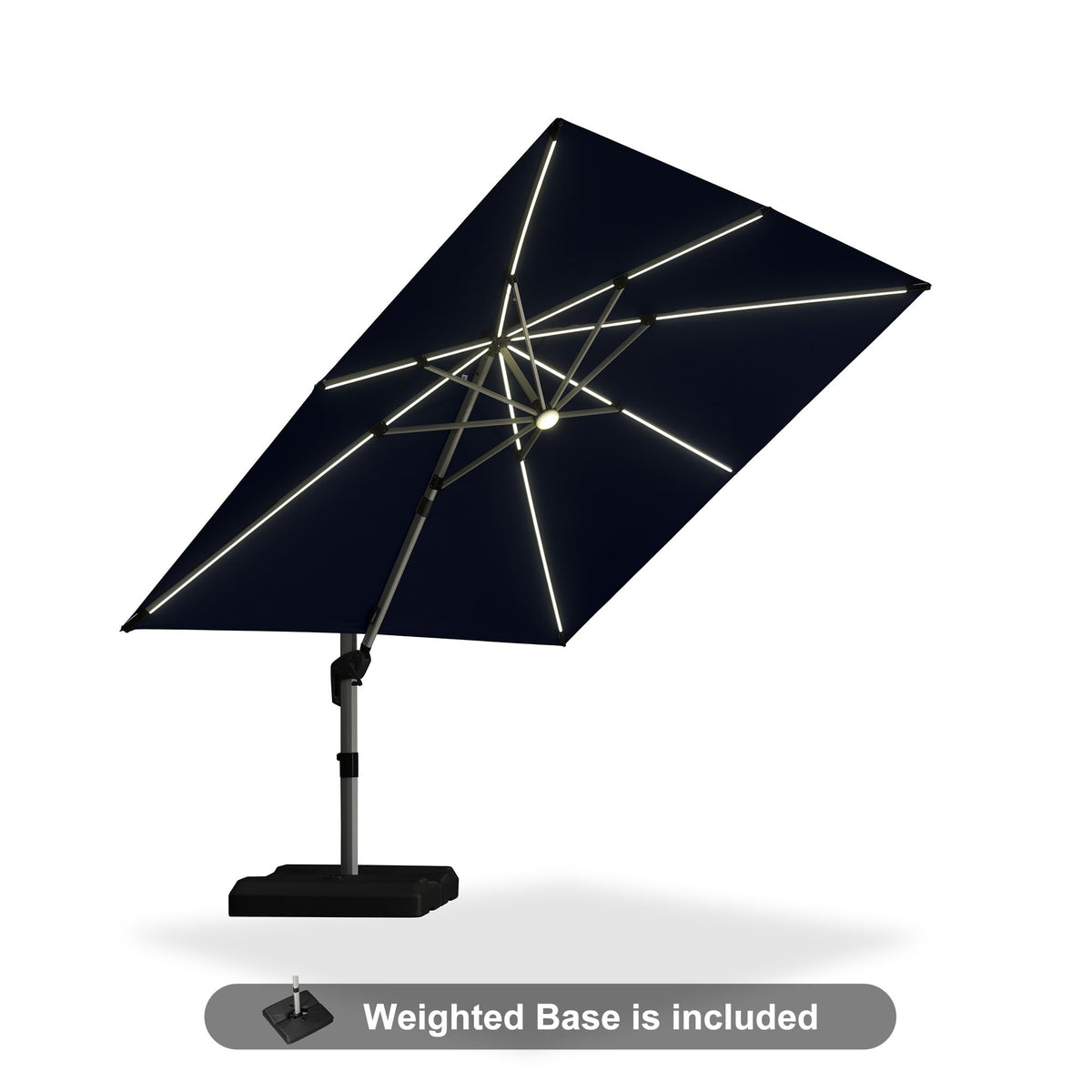 Navy Blue 10' X 10' Solar LED Patio Umbrella with Base J448268