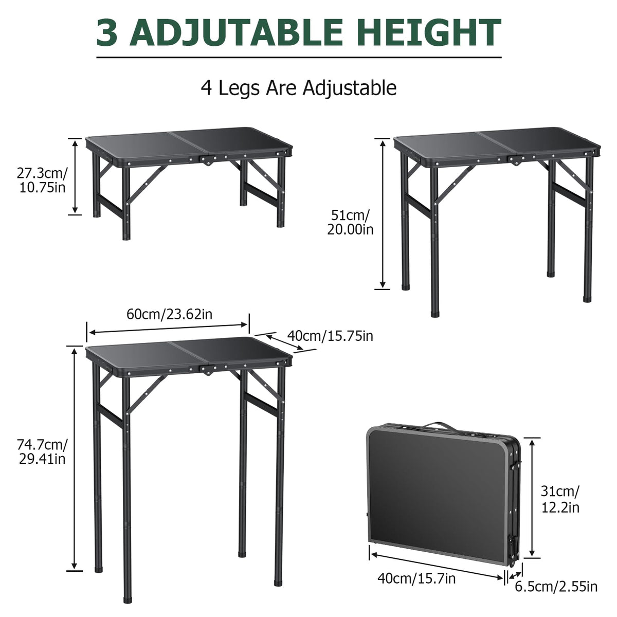 Folding Camping Table 3 Adjustable Height G20733