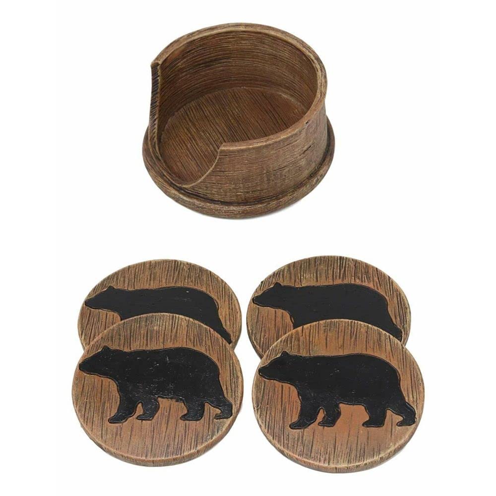 Black Bear Coaster Holder with 4 Round Coasters A580