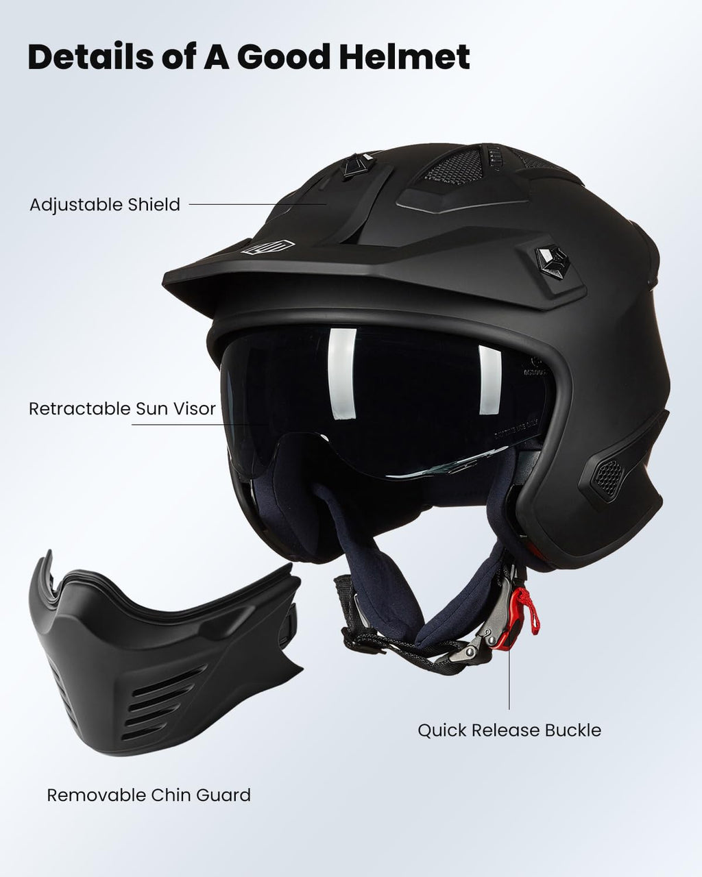 Open Face 3/4 Half Motorcycle Helmet DOT Matte Black M O627