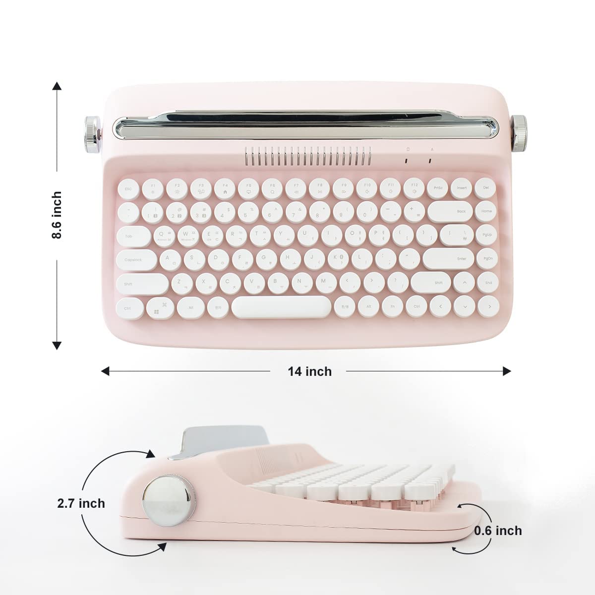 Wireless Retro Typewriter Bluetooth Keyboard Baby Pink W7562
