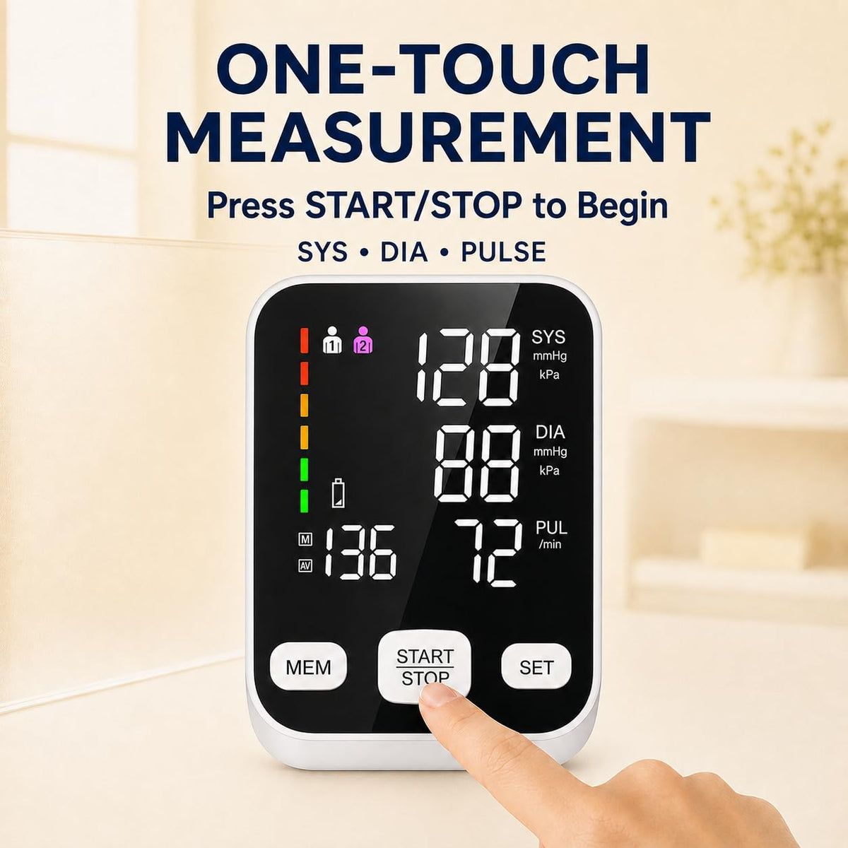 Automatic Upper Arm Blood Pressure Monitor with 6-Inch Backlit Display J947