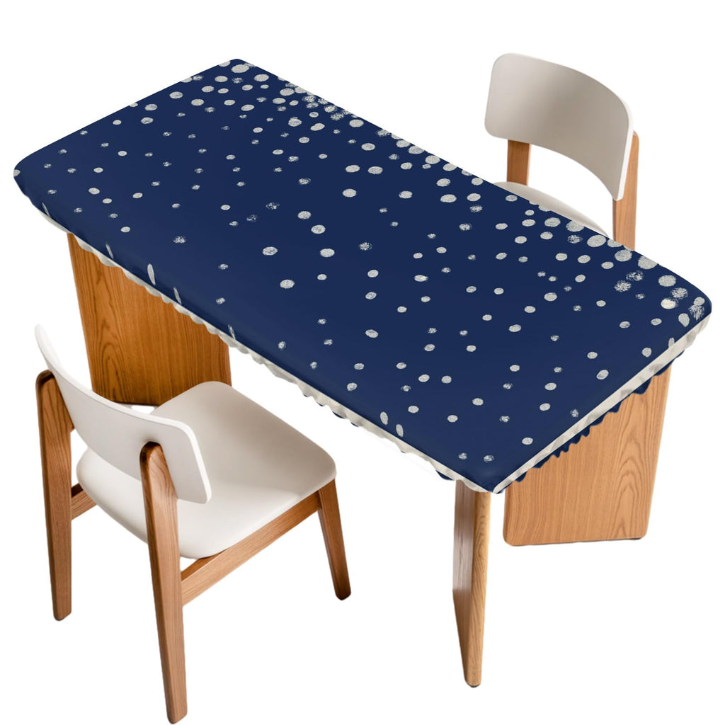 Silver Speckle Fitted Rectangle Tablecloth 32" x 72" Navy Blue Elastic Waterproof Table Cover G48136
