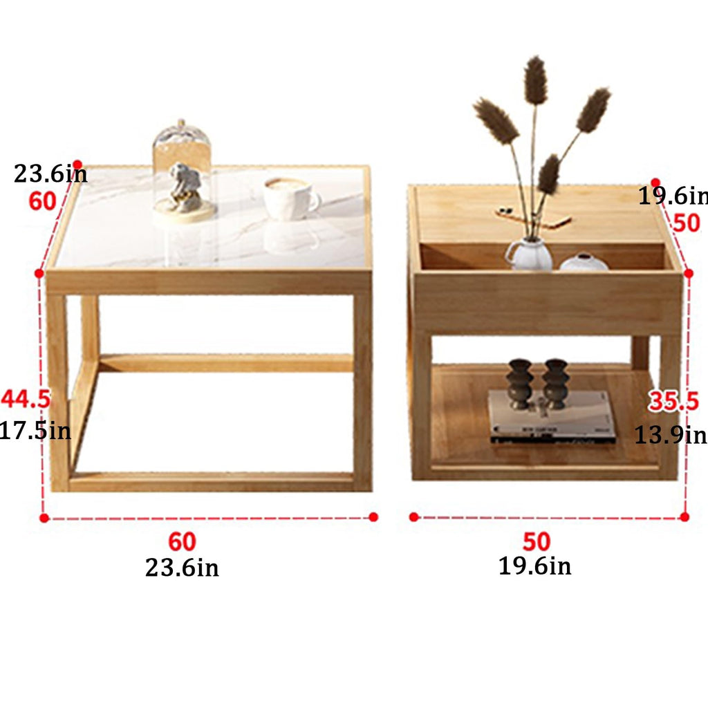 Square Two-Piece Coffee Table Set with Hidden Drawer Storage D7262