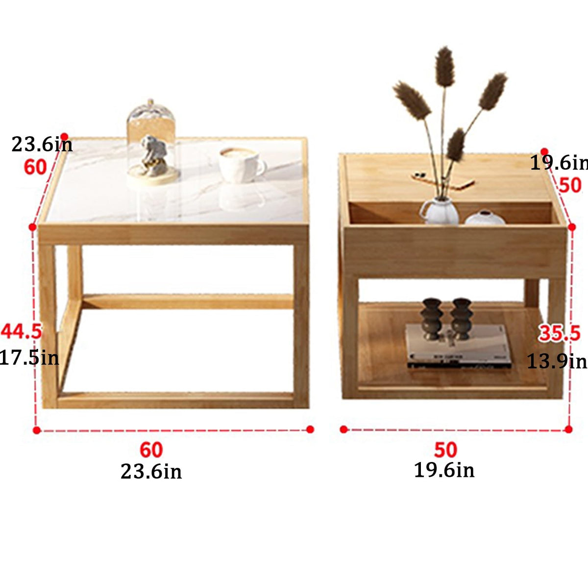 Square Two-Piece Coffee Table Set with Hidden Drawer Storage D7262