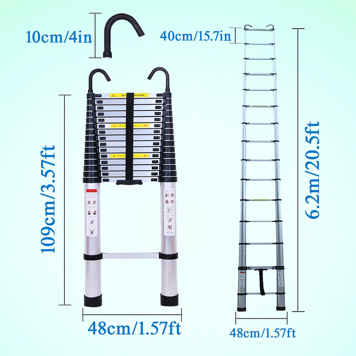 20.5FT Aluminum Telescoping Ladder with 2 Detachable Hooks H981857