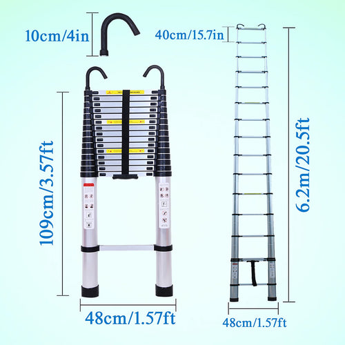 20.5FT Aluminum Telescoping Ladder with 2 Detachable Hooks H981857