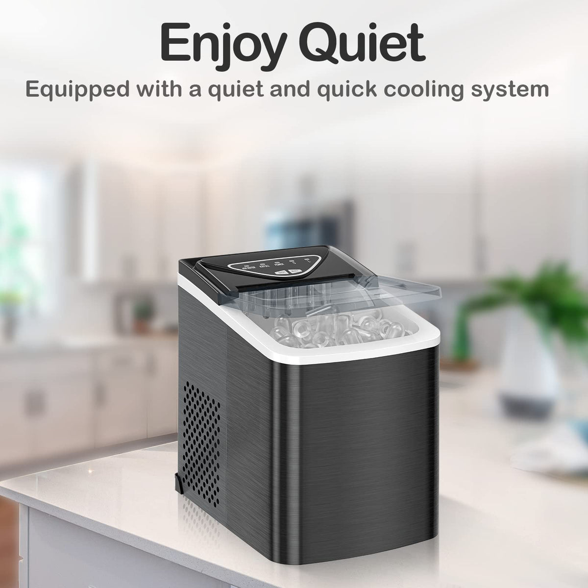Black Countertop Ice Maker with Scoop and Basket R95362