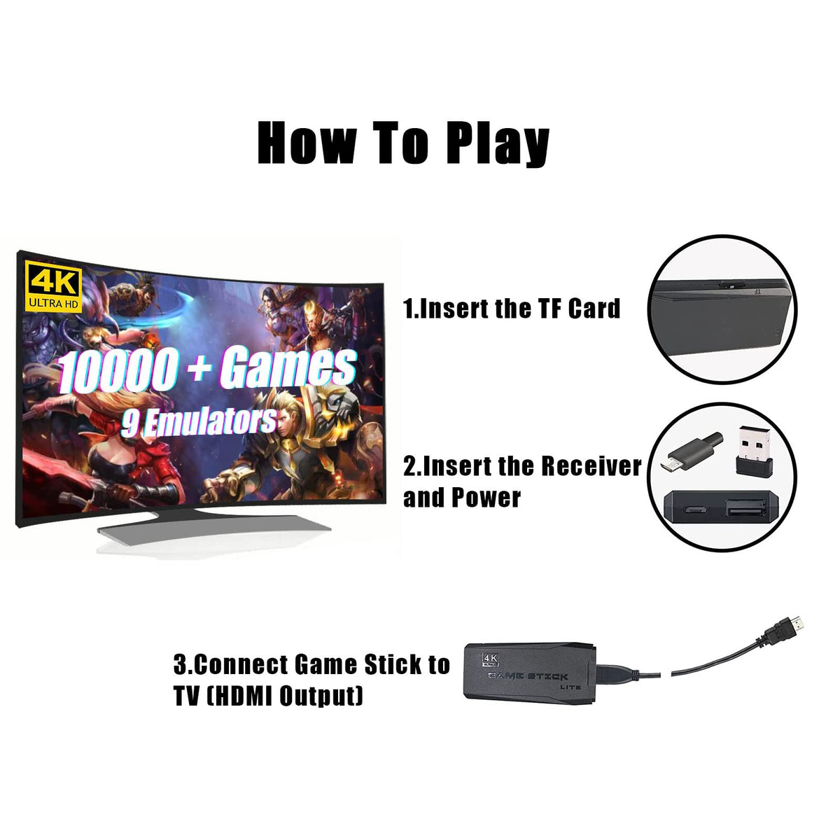 Wireless Retro Game Console with 10,000+ Built-in Games, 4K HDMI-Compatible, 64G, Black F282184