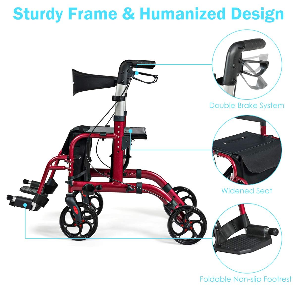 2 in 1 Folding Rollator Walker with Seat M959263
