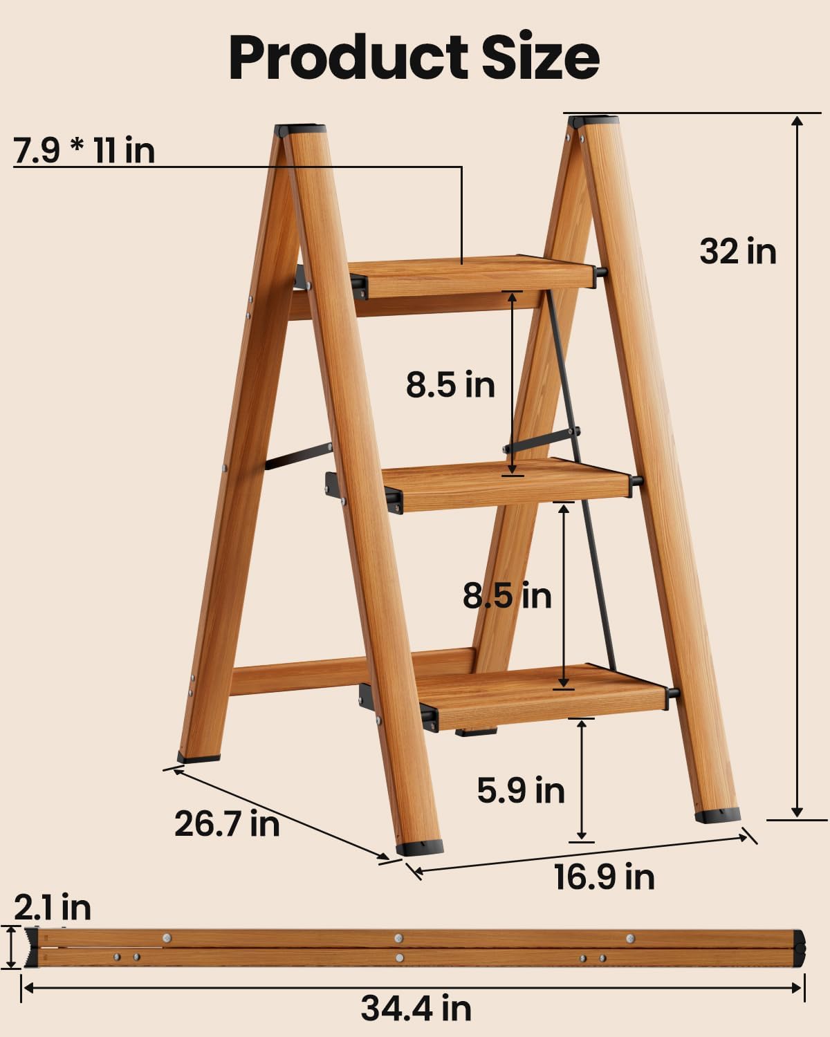 3 Step Lightweight Folding Step Stool V144