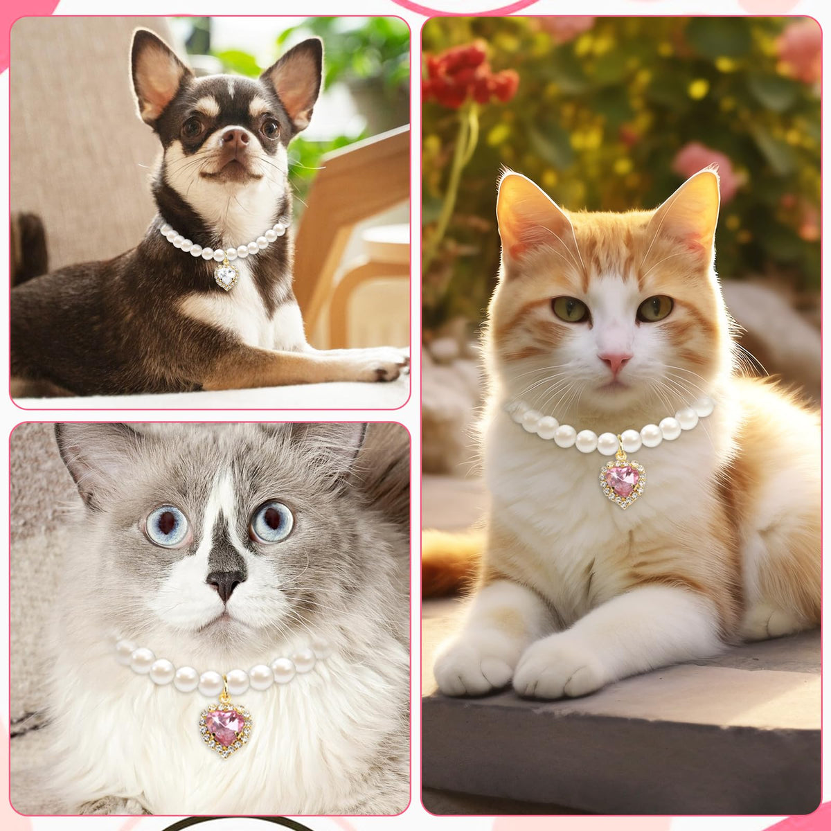 Pink White Pearl Cat Dog Collar V7745