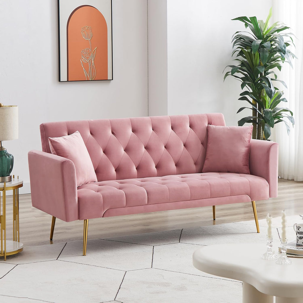 Pink Velvet Convertible Sleeper Sofa Bed C8802