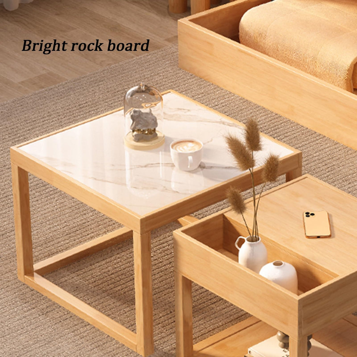 Square Two-Piece Coffee Table Set with Hidden Drawer Storage D7262