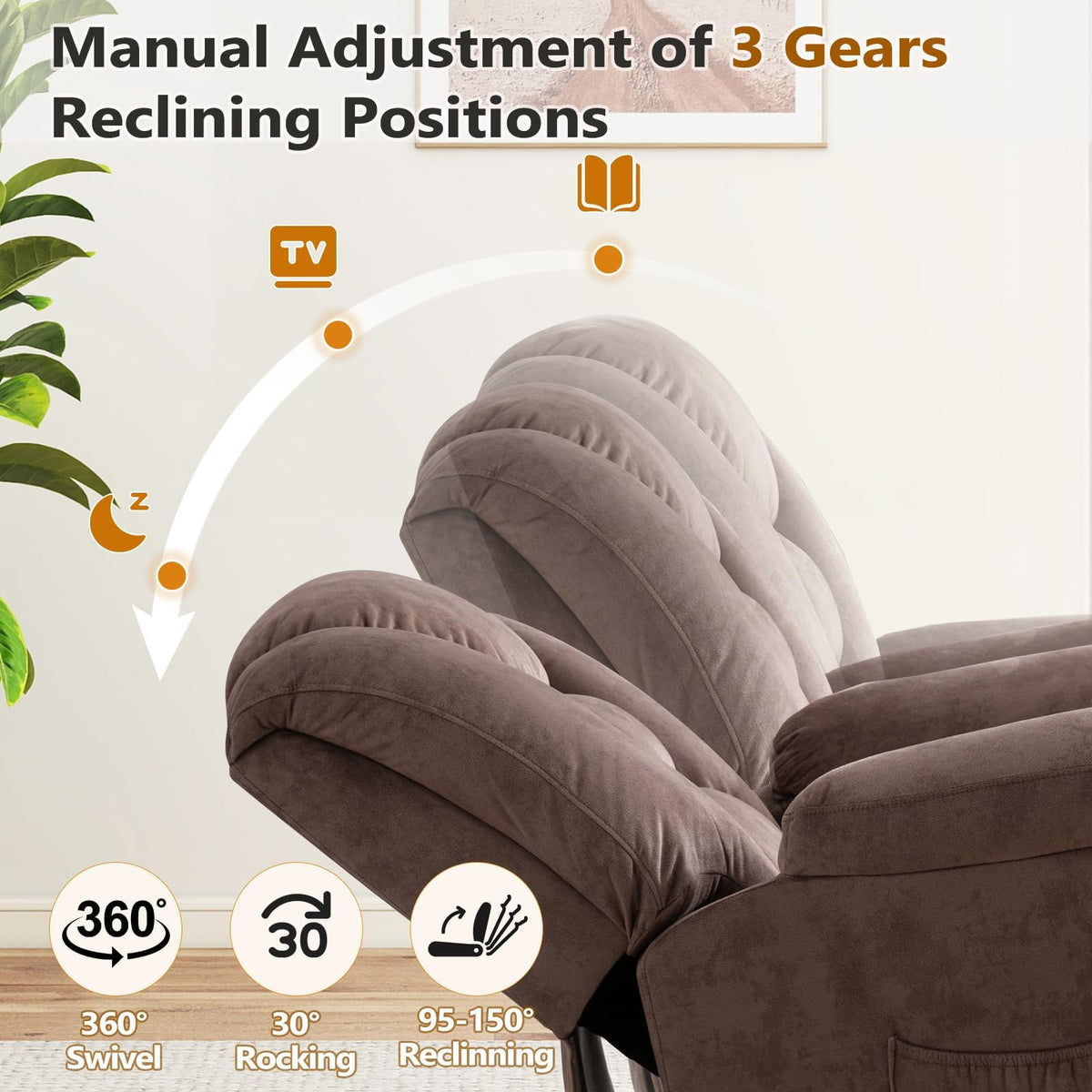 Oversized Manual Swivel Rocker Recliner Chair J9470