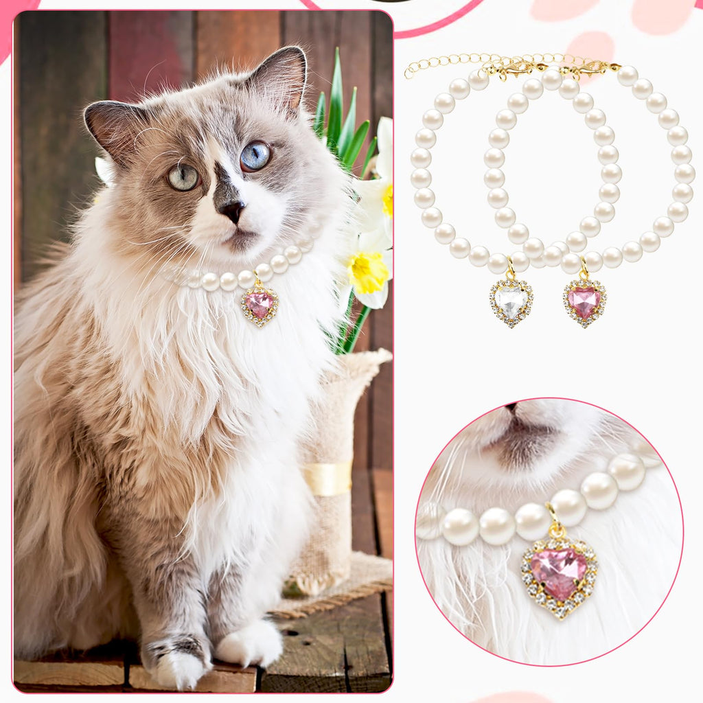 Pink White Pearl Cat Dog Collar V7745