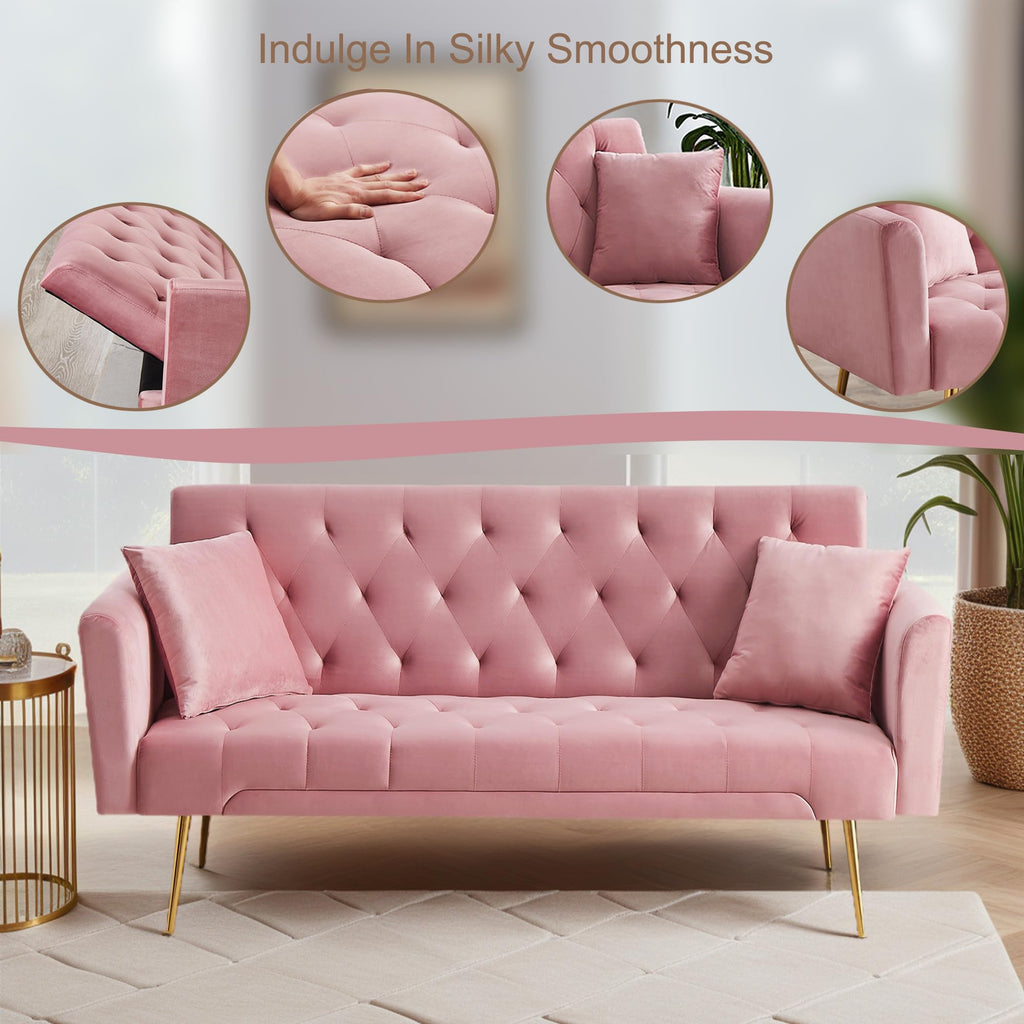 Pink Velvet Convertible Sleeper Sofa Bed C8802