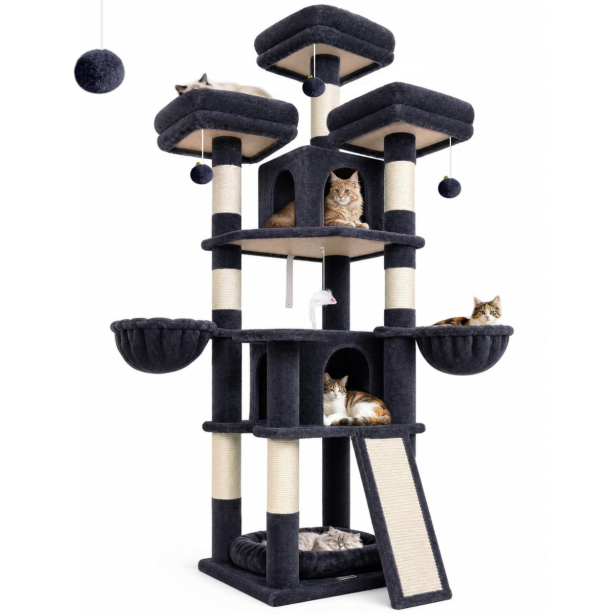 70 Inch Dark Gray Cat Tree with Scratching Post O2112
