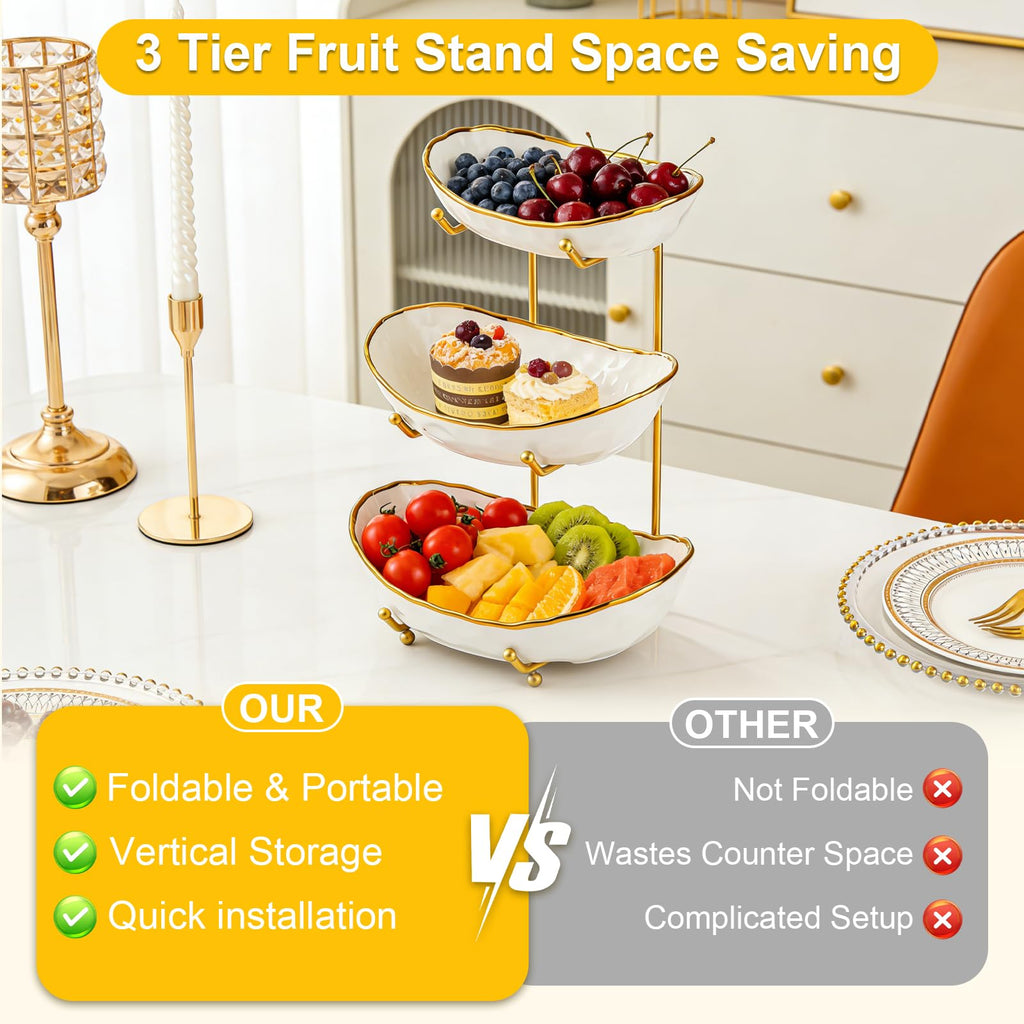 3-Tier Ceramic Fruit Bowl with Stand H1214