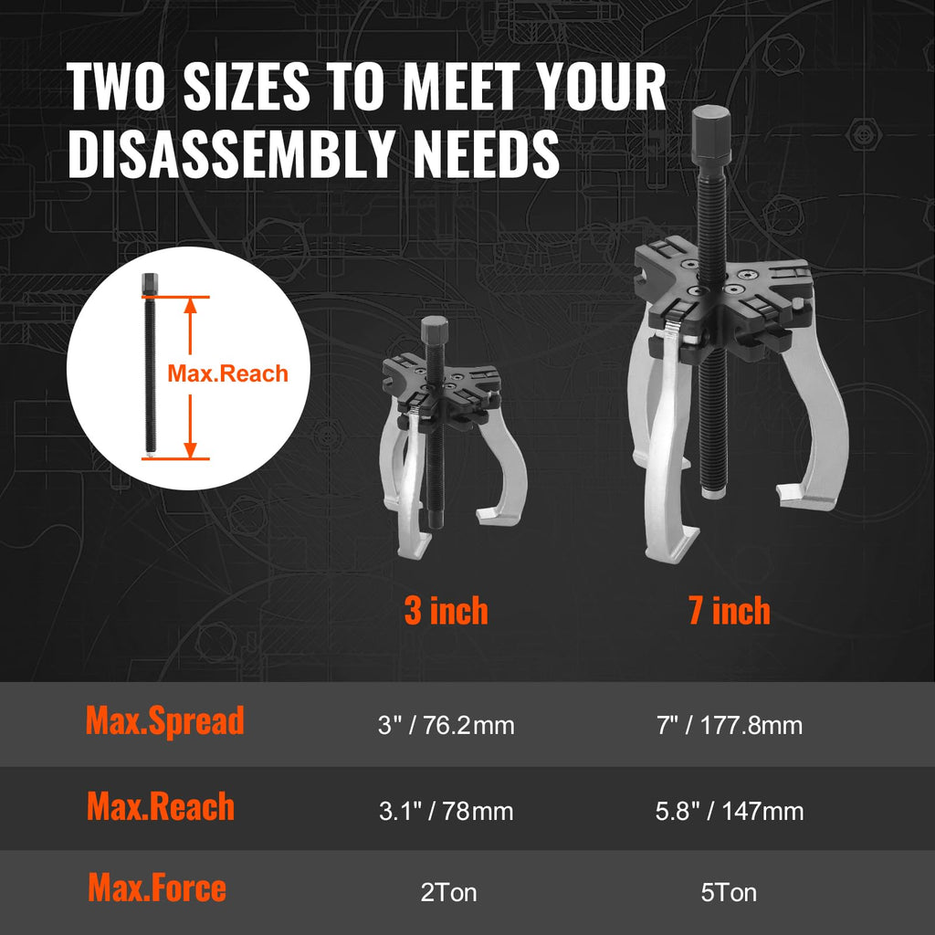 3" and 7" 3 Jaw Gear Puller Set J860481