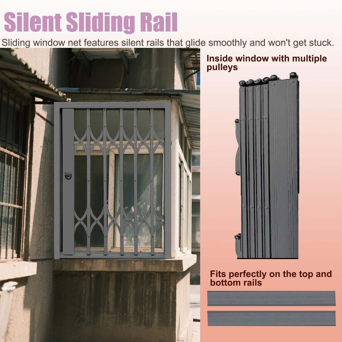 Lockable Folding Aluminum Window Safety Guards, Adjustable Width 24-36 Inch, Black U602